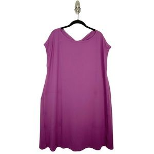 Eileen Fisher Curran Viscose Jersey Purple Bateau Neck Twist Back Dress Size XL